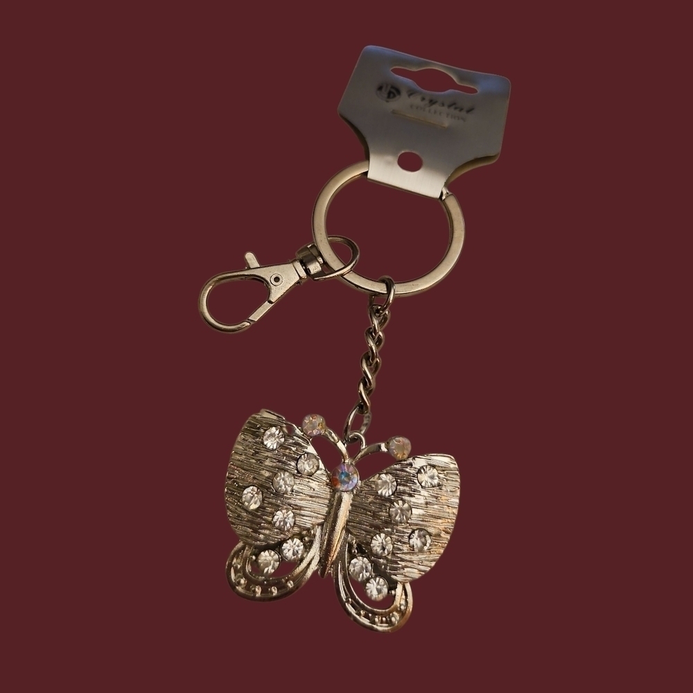 3/$30 Vintage Aurora Borealis Crystal Butterfly Keychain